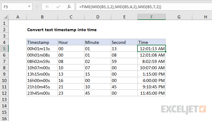 Convert Text Timestamp Into Time Excel Formula Exceljet 6829